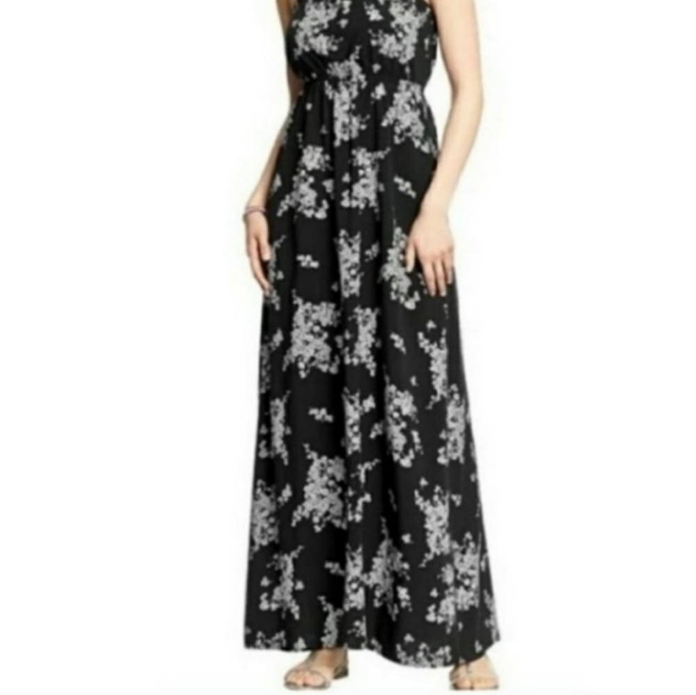 Old Navy Black Strapless Floral Maxi Dress
